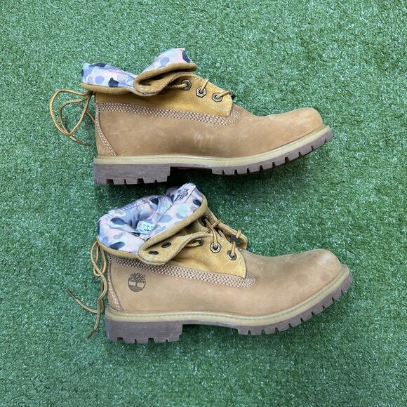 TIMBERLAND Roll Top Women's Suede Leather Work Boots Size 7 Pink Camo A2MF6 - Picture 6 of 8